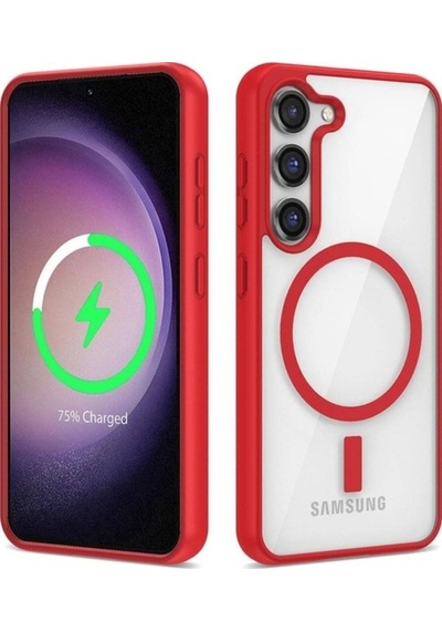 Galaxy S22 Kılıf M-safe Wireless Şarj Özellikli Silikon Zore Ege Kapak Kırmızı