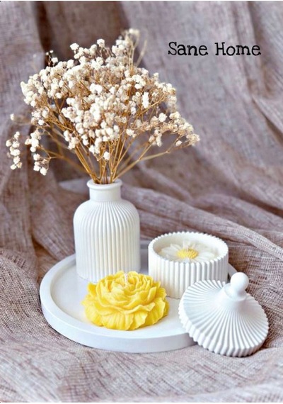 Bernami Mumluk Şamdanpinterest İskandinav Vazo Yuvarlak Tabak Papatya Şekerlik Mumluk Ve Şakayık Mum 4lü Set Beyaz Set Diğer