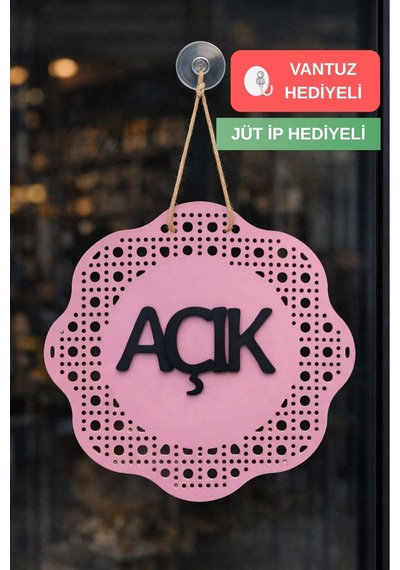 Hazeran Rattan Desenli Modern Açık/kapalı Tabelası - Pembe