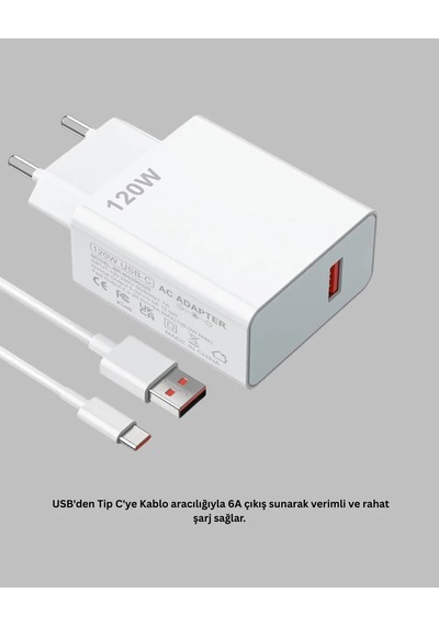 120 Watt Hızlı Şarj Adaptörü Samsung S20 S21 S22 S23 Uyumlu .