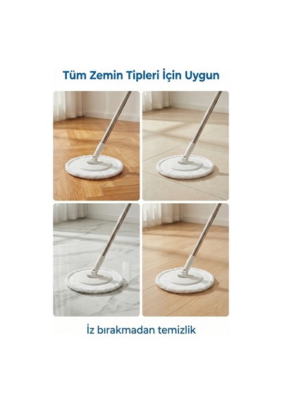 Katlanabilir Spin Mop Temizlik Seti 7l Kova, 360 Döner Başlık, Teleskopik Sap, Yer Tasarruflu Mop Seti