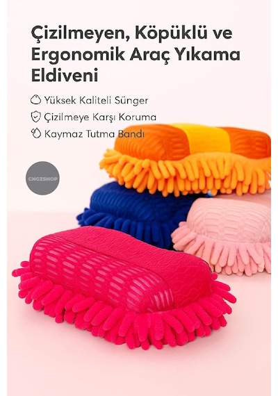 Cngzshop Premium Oto Araç Yıkama Ve Cila Sünger Eldiveni, Çiziksiz Derin Temizlik, Ergonomik Tutma Bandı, Mavi Diğer