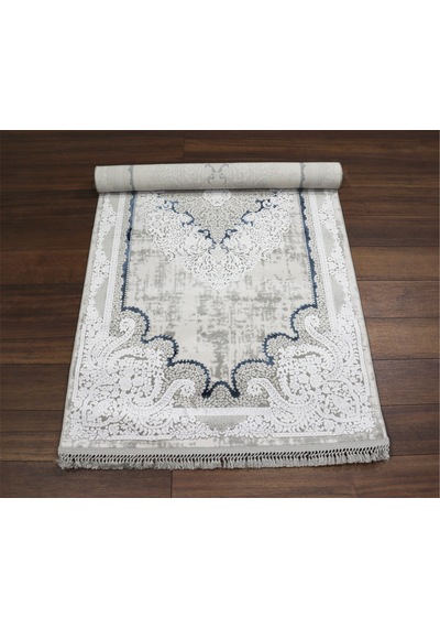 Nostalji Seri Gri Klasik Motifli Altı Kaymaz Makine Dokuma Halı 13631-840 Beyaz