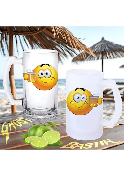 Şerefe Emoji Buzlu Ya Da Buzsuz Bira Bardağı