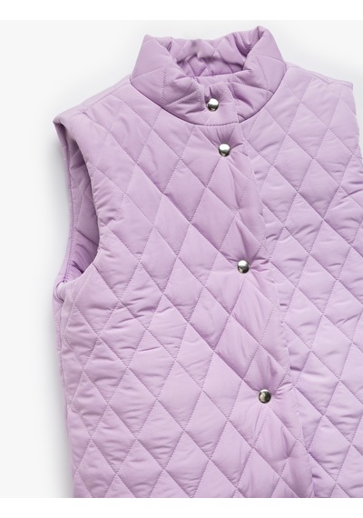 Koton Dik Yaka Çıtçıt Detaylı Kapitone Yelek Lila 5wkg20028aw Lila