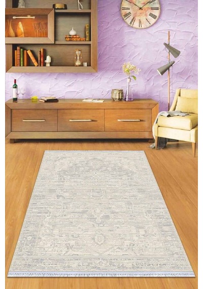 Kemik Vintage Dokuma Pamuk Tabanlı Kaymaz Kilim Klm354n11
