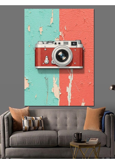 Ahşap Tablo Eski Fotoğraf Makinesi Sanatı