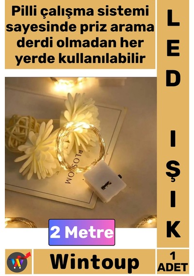 Led Dekoratif Aydınlatma Taşınabilir Enerji Tasarruflu Şık Süsleme 2 Metre Pilli Peri Led Gün Işığı Çok Renkli