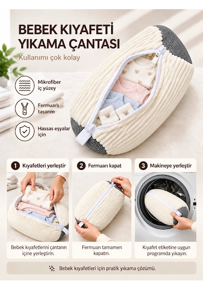 Fermuarlı Mikrofiber Bebek Çamaşır Yıkama Filesi - Hassas Eşya Koruyucu File Çok Renkli