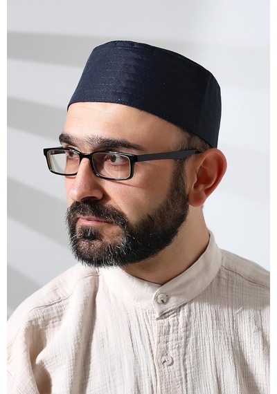 Lacivert Fileli Kumaş Kalıp Namaz Takkesi Lacivert 58 Çok Renkli