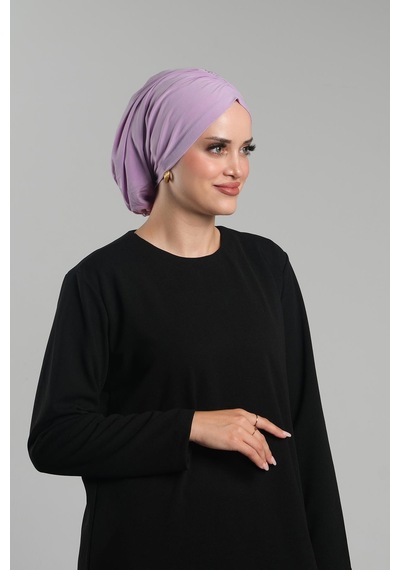 Hürrem Bone Lila Pratik Hazır Geçmeli Tesettür Bone Sandy Büzgülü Salaş 2119 28 Lila