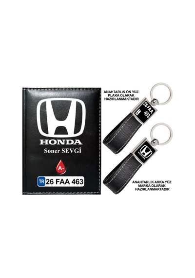 Plakanıza Özel Honda Logolu Siyah Ruhsat Kabı Ve Anahtarlık