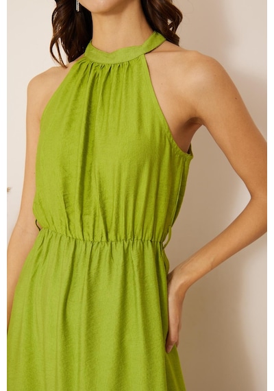 Darlin Moda Yeşil Halter Yaka Kolsuz Elbise Dm1035