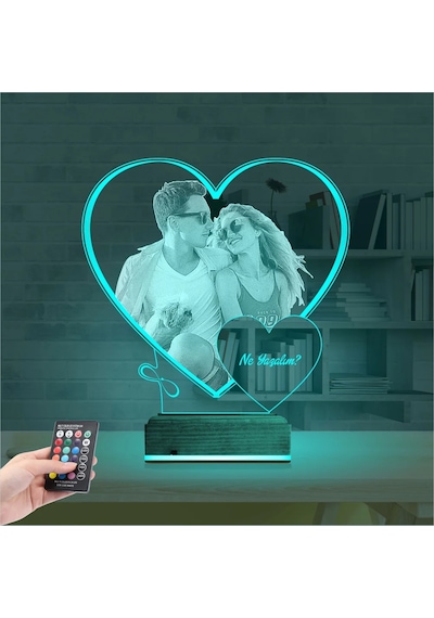 Luvivia Kalp Sevgiliye Hediye Fotoğraflı 3d Lamba - Masa Gece Lambası V5