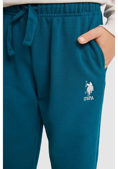 U.S. Polo Assn. Erkek Çocuk Ekru-petrol Mavisi Bisiklet Yaka Büyük Logolu Paçası Lastikli Eşofman Takımı 50334118-vr049 Taş