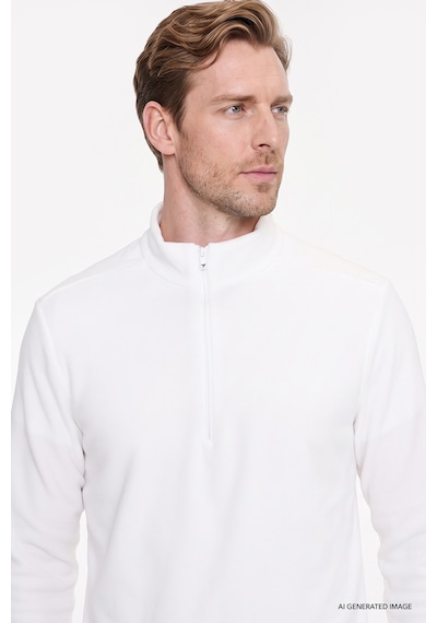 AC&Co / Altınyıldız Classics Anti-Pilling Tüylenme Yapmayan Bato Yaka Erkek Polar Sweatshirt Beyaz