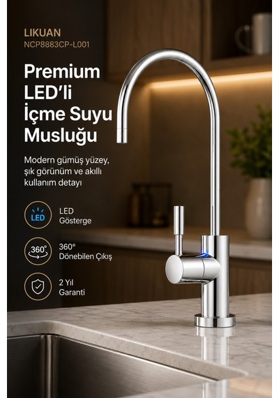 Likuan Ncp8883cp Premium Krom İçme Suyu Arıtma Musluğu Led Siz Kuğu Boyun Gümüş
