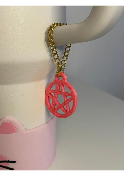 Pentagram Model Quencher Termos Bardak Aksesuarı Zincirli Dekoratif Süs Pembe
