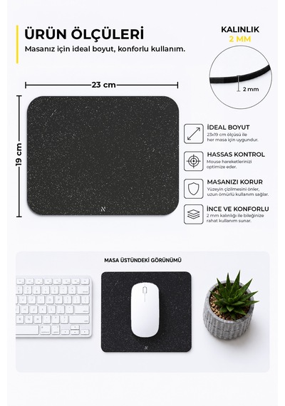Siyah Kum Desen Mouse Pad - 23x19 Cm Kaymaz Tabanlı Ergonomik Fare Altlığı