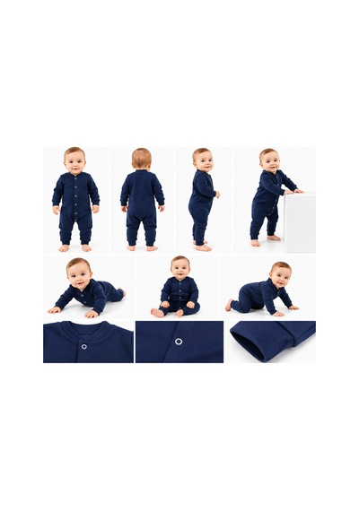 Gülerçocuk Unisex Yenidoğan İndigo Soft Bebek Tulum Şık Bebek Kıyafeti Rahat Günlük Bebek Giyim Lacivert