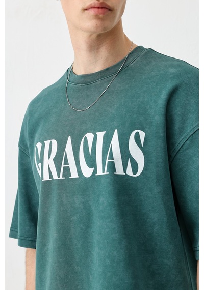 Vamos Oversize Baskılı Tişört V70-143 Yeşil