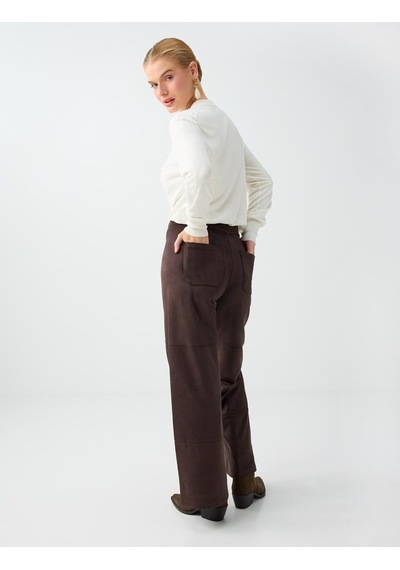 Jimmy Key Acı Kahve Cep Detaylı Bol Paça Süet Pantolon 6ww188265803