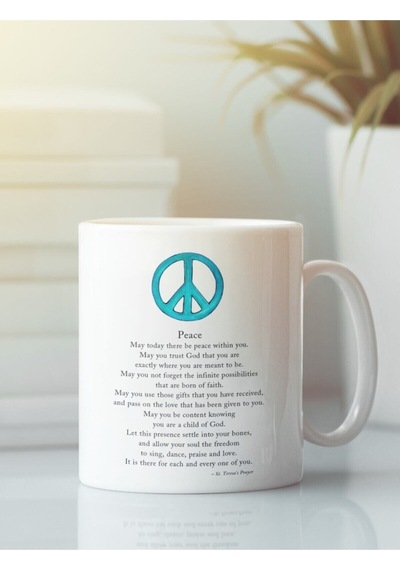 Beyaz Porselen Kupa Peace Barış Bardak