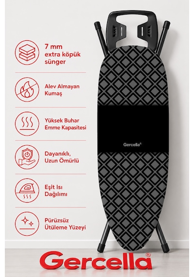 Hediyeli Gercella Mix Ütü Masası Kılıfı Bezi Örtüsü Açık Gri