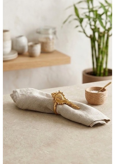 12'li Deniz Kabuğu Metal Gold Peçete Yüzüğü-napkin Ring Peçete Tutucu Altın