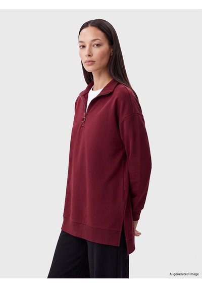 LC Waikiki Lc Waıkıkı Bordo Dik Yaka Kadın Sweatshirt Tunik