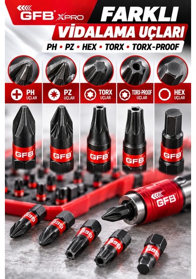 Gfb Xpro 32 Parça Tornavida Uç Seti Quick Release Bit Tutuculu, Ph/pz/hex/torx/torx-proof Uçlu Kom