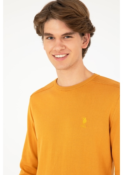 U.S. Polo Assn. Erkek Slim Fit Bisiklet Yaka Hardal Basic Kazak 50288888-VR072