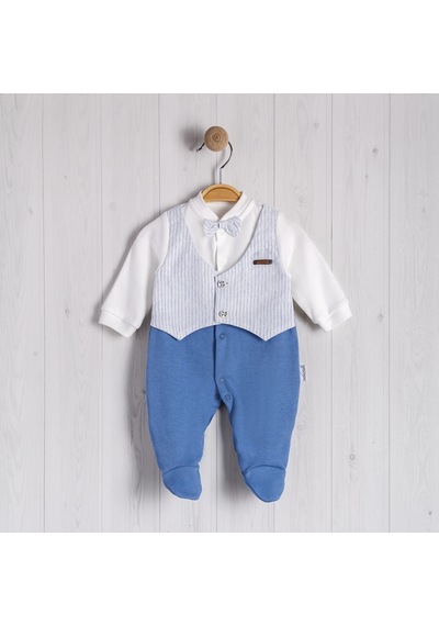 Lamato Baby Çizgi Yelek Papyonlu Bebe Erkek Tulum Indigo