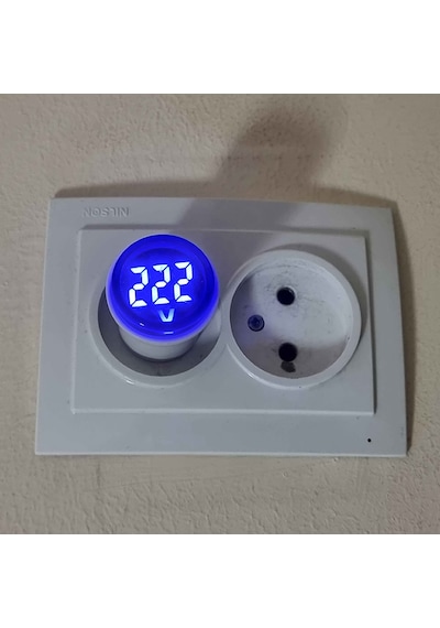 Ac 220v Voltmetre Yuvarlak Mavi Eu Plug Prize Takılabilir Fiş Gerilim Şebeke Test Led Voltaj Göster