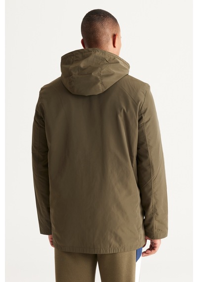 AC&Co / Altınyıldız Classics Erkek Hakı Standart Fit Normal Kesim Kapüşonlu Dik Yaka Trençkot Haki