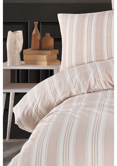 Eponj Home Sport Çizgili Nevresim Takımı Tek Kişilik Soft Line Bej Bej