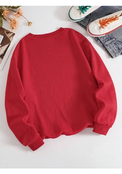 Startmore Kırmızı Unisex Erkek/kadın 90's Özel Renkli Oversize Bisiklet Yaka Pamuklu