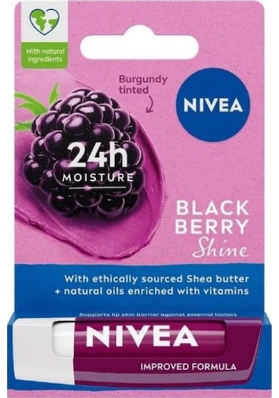 Nivea Black Berry Shine 24H Dudak Bakım Kremi 4.8 G