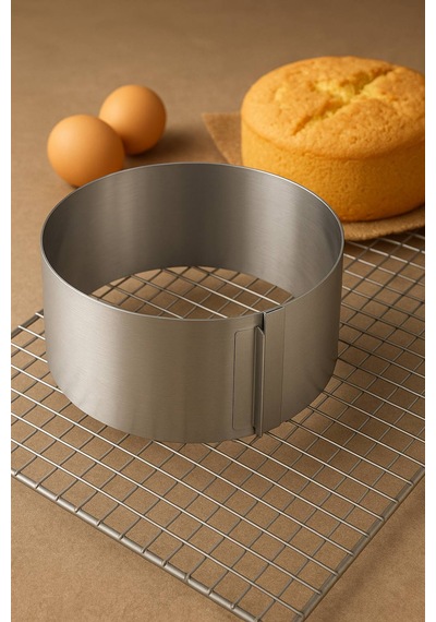 Paslanmaz Çelik Yuvarlak Ayarlanabilir Pasta Kek Kalıbı 16-30 Cm Gümüş