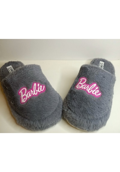 Huzurlu Adımlar Barbie Peluş Terlik Gri