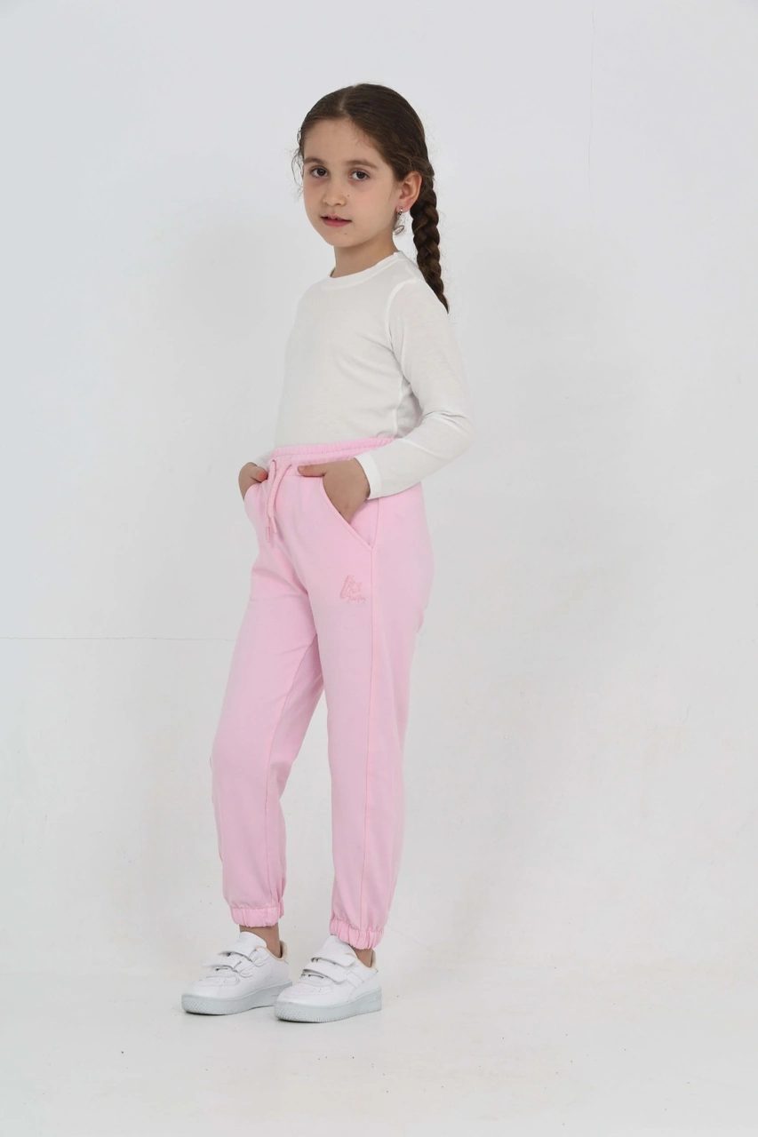 Toontoy Kız Çocuk Tonaton Nakışlı Eşofman Alt Açık Pembe