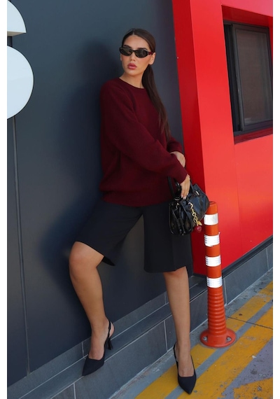 Madmext Bordo Bisiklet Yaka Kadın Triko Kazak Mg2494 Bordo