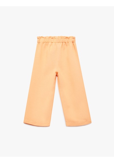 Koton Beli Lastikli Yüksek Bel Keten Karışımlı Pantolon Turuncu 5smg40016aw Turuncu