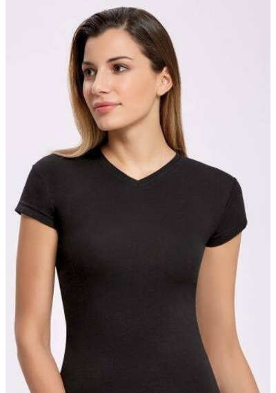 Markapia Kadın Likralı V Yaka Kadın T-shirt 5 Adet Siyah