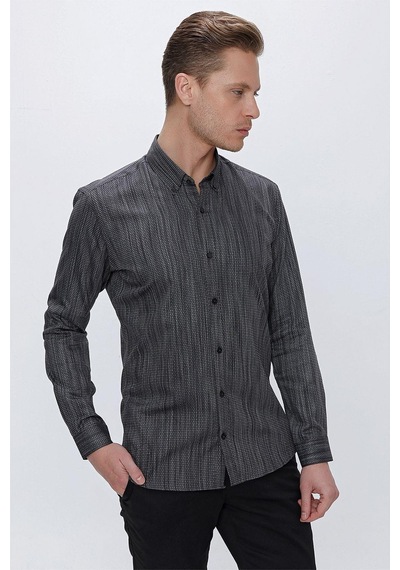 Efor Gk 661 Slim Fit Siyah Klasik Gömlek Siyah