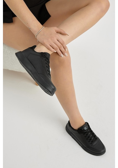 Tonny Black Hafif Faylon Taban Bağcıklı Unisex Siyah Günlük Spor Ayakkabı Tbprf015 Siyah