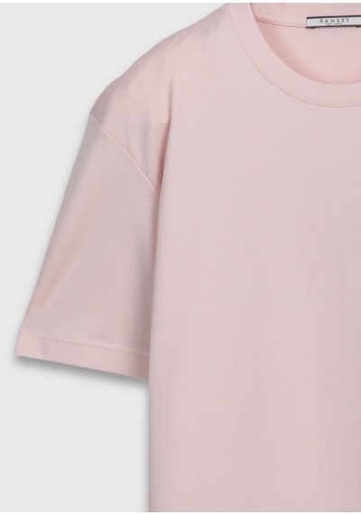 Ramsey Açık Pembe Düz Bisiklet Yaka %100 Pamuk T-shirt