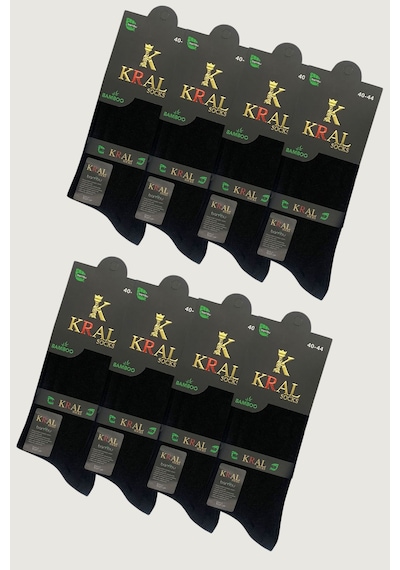 Kral Socks Erkek Yazlık Bambu Soket Uzun 8 Çift Karma Renkli Çorap Siyah