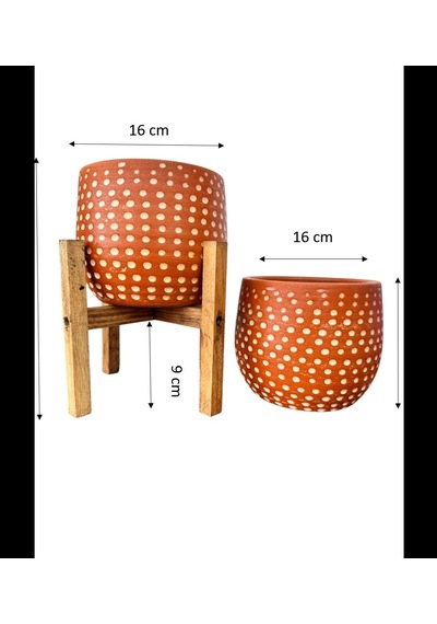 Bitki Tasarımı Nokta Desenli Terakota Saksı & Saksılık Dekoratif Salon Çiçekliği Ayaksız - 4 Ayaklı 15 Cm
