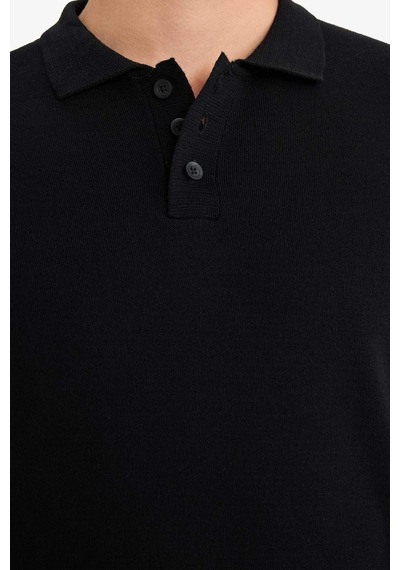 Defacto Standart Fit Polo Yaka Triko Kazak B9713ax25aubk81 Siyah